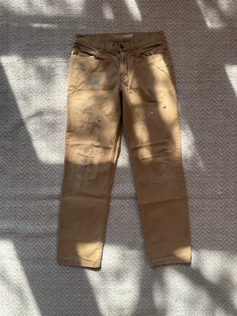 Carhartt Relaxed Fit Work Pants Size 33x34 Brown Paint Splatter Distress