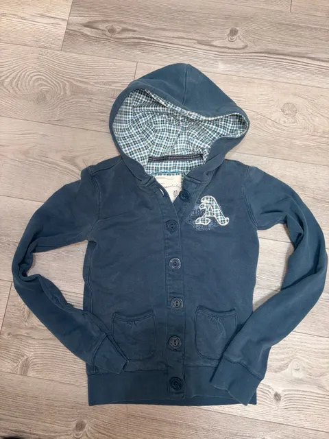 Aeropostale Button Up Hoodie Size XS Blue Plaid Lined Sweatshirt Cardigan