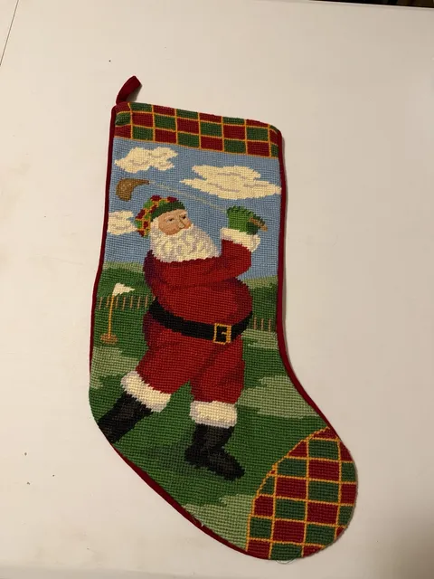 Vintage Needlepoint Golf Stocking - Golfer - Christmas Decor ...,