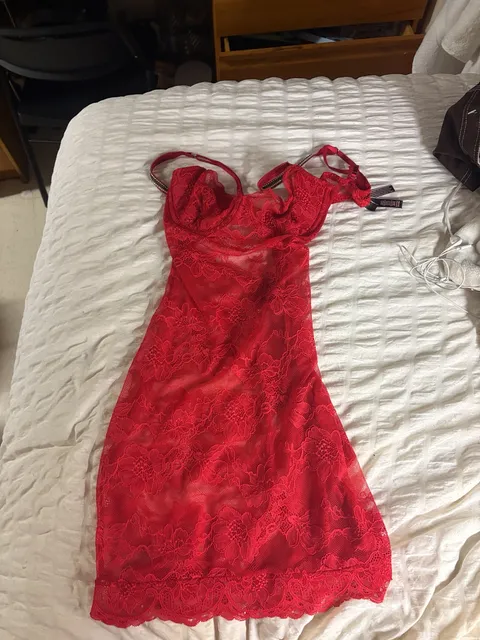 Victoria's Secret Lace Slip Size S Red Rhinestone Strap Chemise Dress