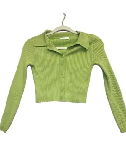 Love Always Ribbed Collared Button-Up Size Medium Green Cardigan