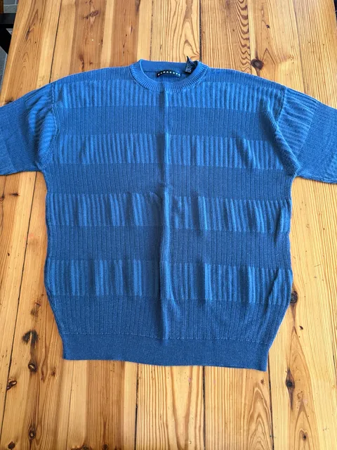 Baracuta Short Sleeve Knit Sweater Size XXL Blue Rayon Cotton