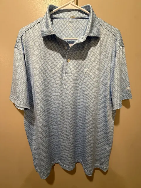 Rhoback Performance Polo Shirt Size M Light Blue Patterned Golf