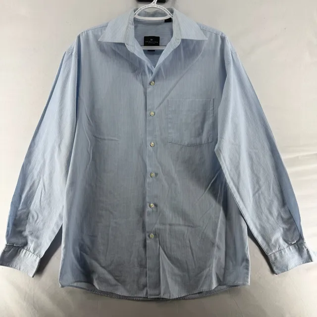 1687 Kenneth Cole Reaction Dress Shirt Size Medium Blue Pinstripe