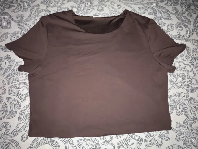Jo&Co T-Shirt Size L Brown Short Sleeve Crop Top