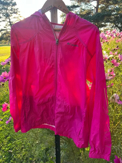 Columbia Full Zip Windbreaker Jacket Size XL 18/20 Pink Nylon