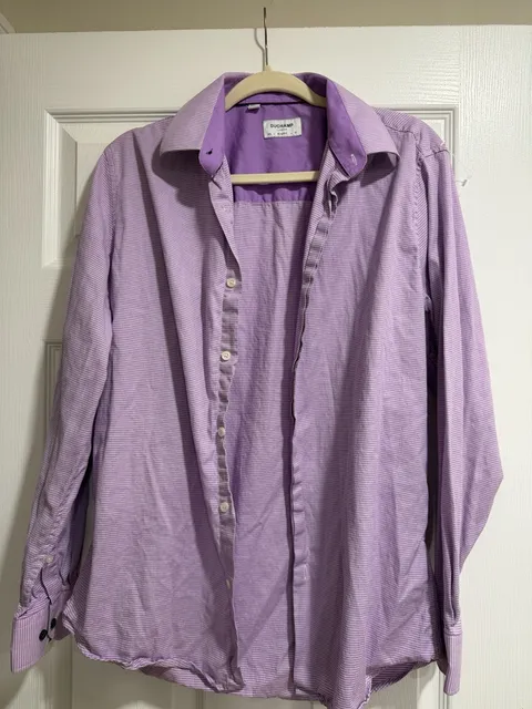 Duchamp London Dress Shirt Size 16/L 41 Purple Houndstooth Slim Fit