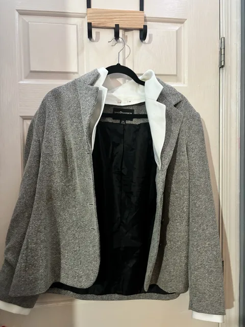 Sag Harbor Blazer And Skirt Suit Set Size 14W Grey Tweed