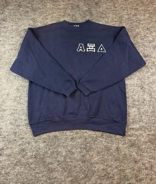 Vintage Cotton Deluxe Alpha Xi Delta Sweatshirt Size XL Navy Blue Sorority