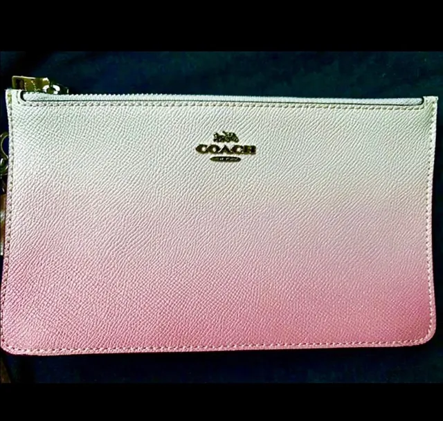 Coach Ombre White To Pink Gradient Leather Wristlet