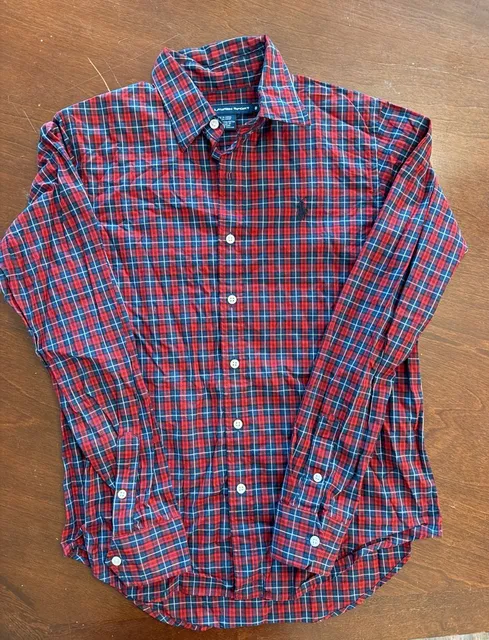 Ralph Lauren Sport Long Sleeve Plaid Button Down Shirt Size 8 Red Blue