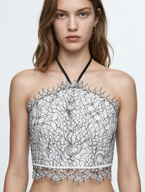 Trixxi Crop Top Size 3 Black White Lace Halter