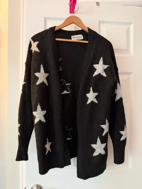 No Boundaries Cardigan Sweater Size S (4-6) Black White Stars