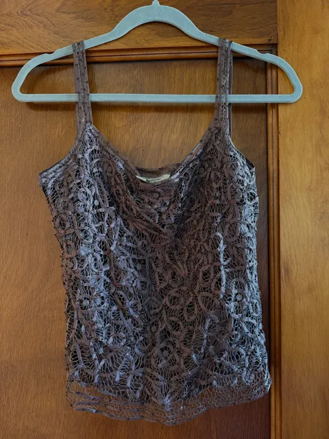 Soulmates Silk Beaded Tank Top Size S brown Handcrafted