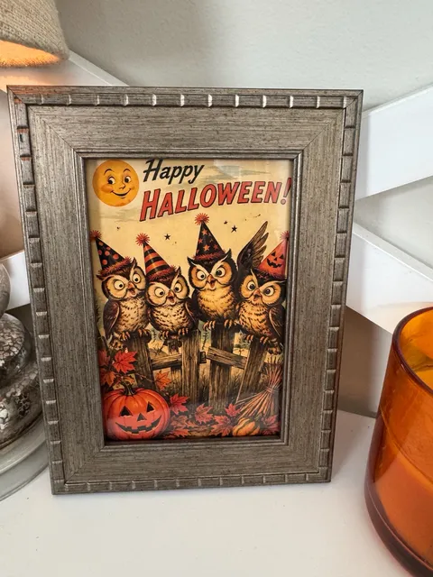 Vintage Style Happy Halloween Owls Framed Art