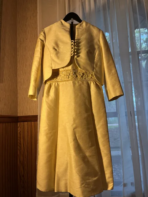 Yellow Silk Dress And Jacket Set