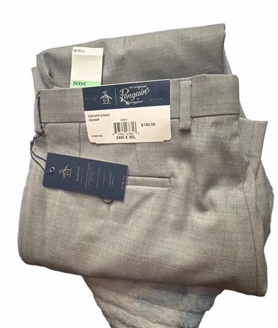Original Penguin Slim Fit Dress Pants 34x30 Grey Wool Blend New with Tags