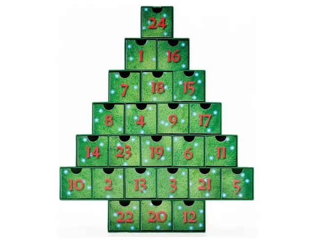 Christmas Tree Advent Calendar Wooden Reversible Drawers Holiday Decor Cardboard
