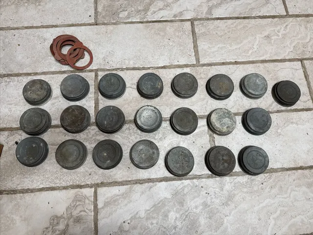 22 Vintage Mason Jar Zinc Lids and Red Rubber Gaskets Lot