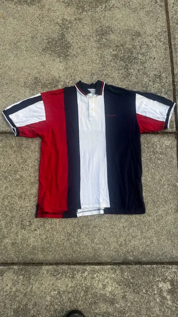 IZOD Colorblock Polo Shirt Size XL Vintage Red White Blue Striped
