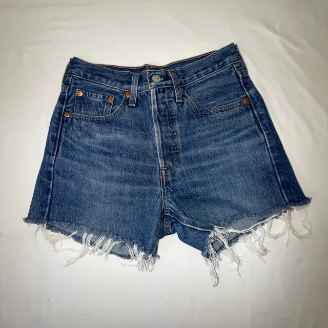 Levi's Premium 501 Skinny Denim Cut-Off Distressed Shorts Blue 24 waist