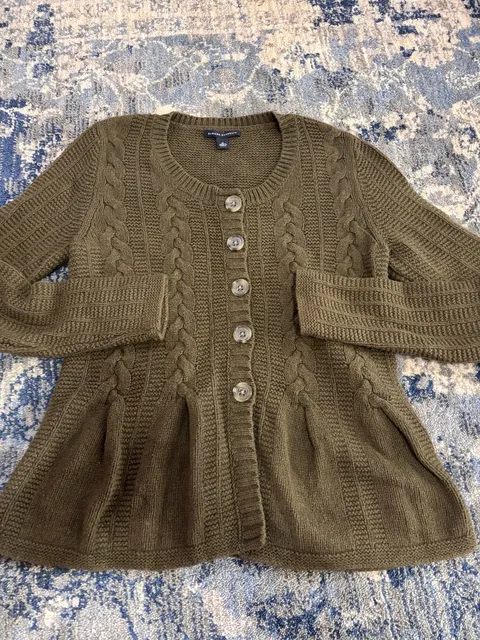 Banana Republic Cardigan Size M Olive Cable Knit Peplum Sweater