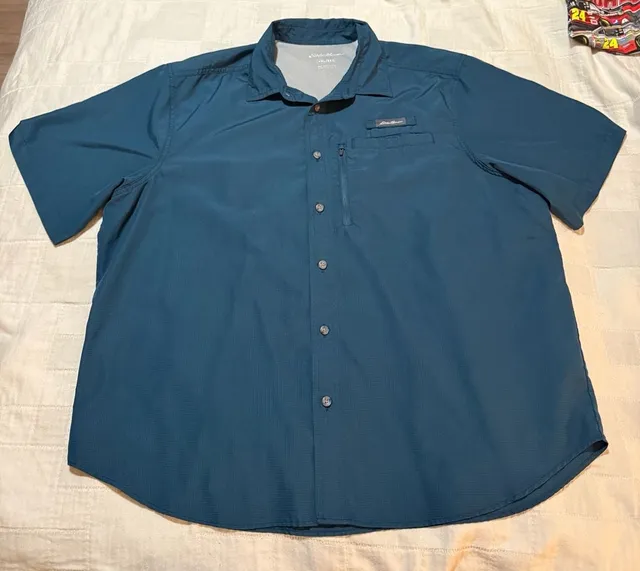 Eddie Bauer Tech Shirt Size XXL Blue Short Sleeve Button Down