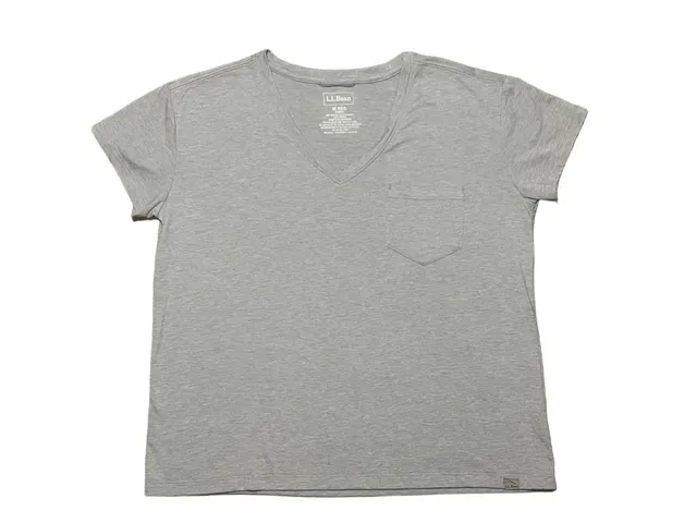 L.L. Bean V-Neck Pocket T-Shirt Size M Reg Gray Recycled Polyester Blend