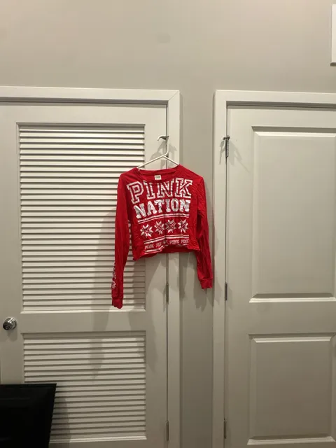 PINK Victoria's Secret Pink Nation Long Sleeve Crop Tee Red