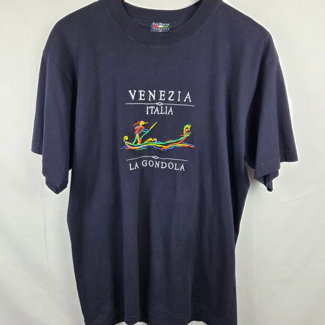 San Marco Venezia Italia T-Shirt Size M Black Embroidered Gondola