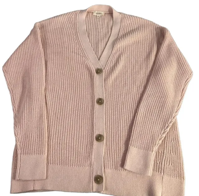 Haven Well Within Cardigan Size M Pink Organic Cotton V-Neck Sweater
