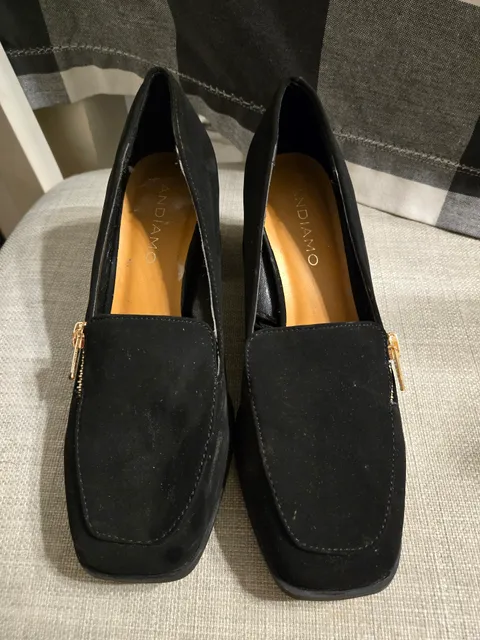 Andiamo Black Block Heel Loafer Pumps