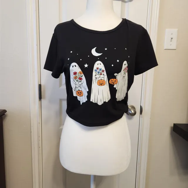 Ghost Pumpkin crop top T-Shirt Size L Black