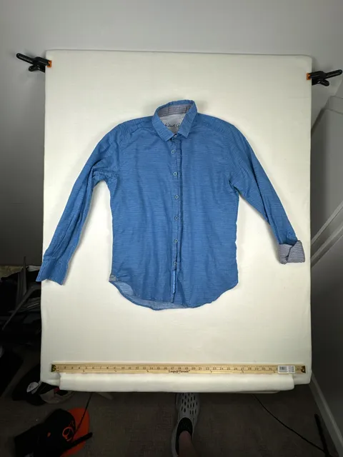 Robert Graham Button-Up Shirt Size S Blue Linen Cotton Long Sleeve