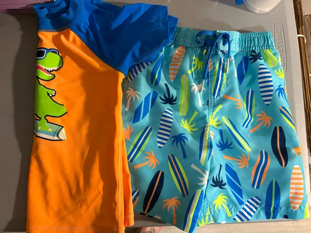 Boy's Dinosaur Swim Shirt and Board Shorts Set