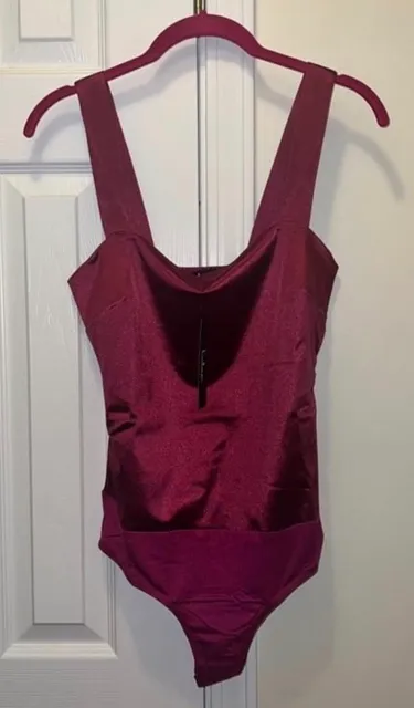 Lulu’s Satin Corset Bodysuit Burgundy Berry XS