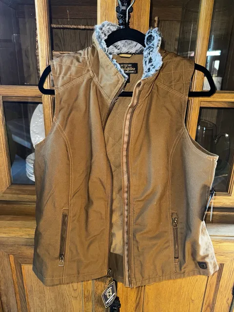 Noble Outfitters Canvas Vest Size M Tobacco Faux-Fur Lined Water Resistant