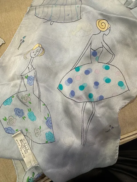 Elaine Gold for Collection XIX LTD Silk Scarf Blue Fashion Illustration