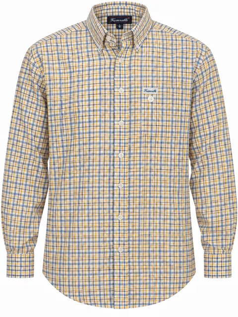 Made in USA Façonnable Plaid Button Down Shirt Size 16L Yellow Blue Cotton