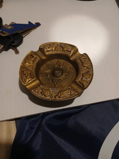 Vintage Brass Aztec Sun Calendar Design Ashtray