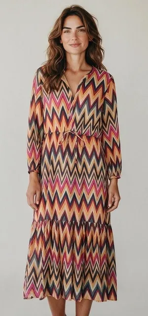 Olivia James The Label Midi Dress Size M Chevron Cotton