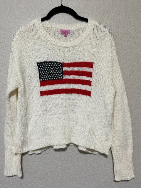 mi ami for francesca's US Flag Sweater Size XS White Red Blue