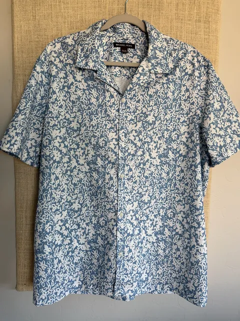 Michael Kors Floral Short Sleeve Button Down Shirt Size XL