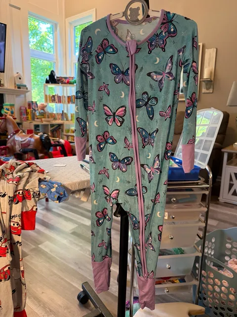 Lazy Bones 2way Zipper Pajama Convertible Foot Blue Purple Butterfly Size 18-24M