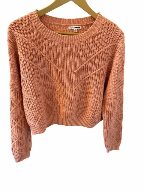 Fashion Nova Cable Knit Crop Sweater Size M Pink
