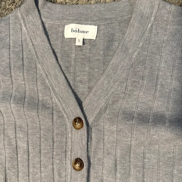Böhme Cardigan Size S Gray Ribbed V-Neck Sweater