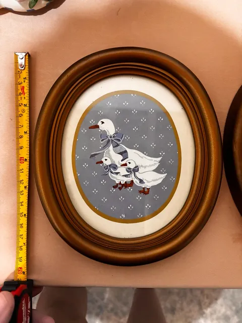 Vintage Oval Wall Art Framed Goose Print Set of 2 Country Decor
