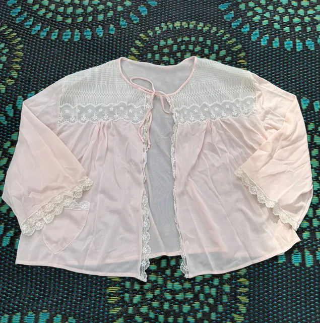 Vintage Pink Bed Jacket Lingerie Lace Shrug