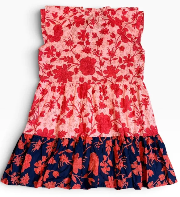 Corley Floral Tiered Ruffle Dress Size M Pink Red Navy Sleeveless Gameday