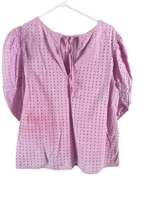 A New Day Eyelet Puff Sleeve Top Size L Pink